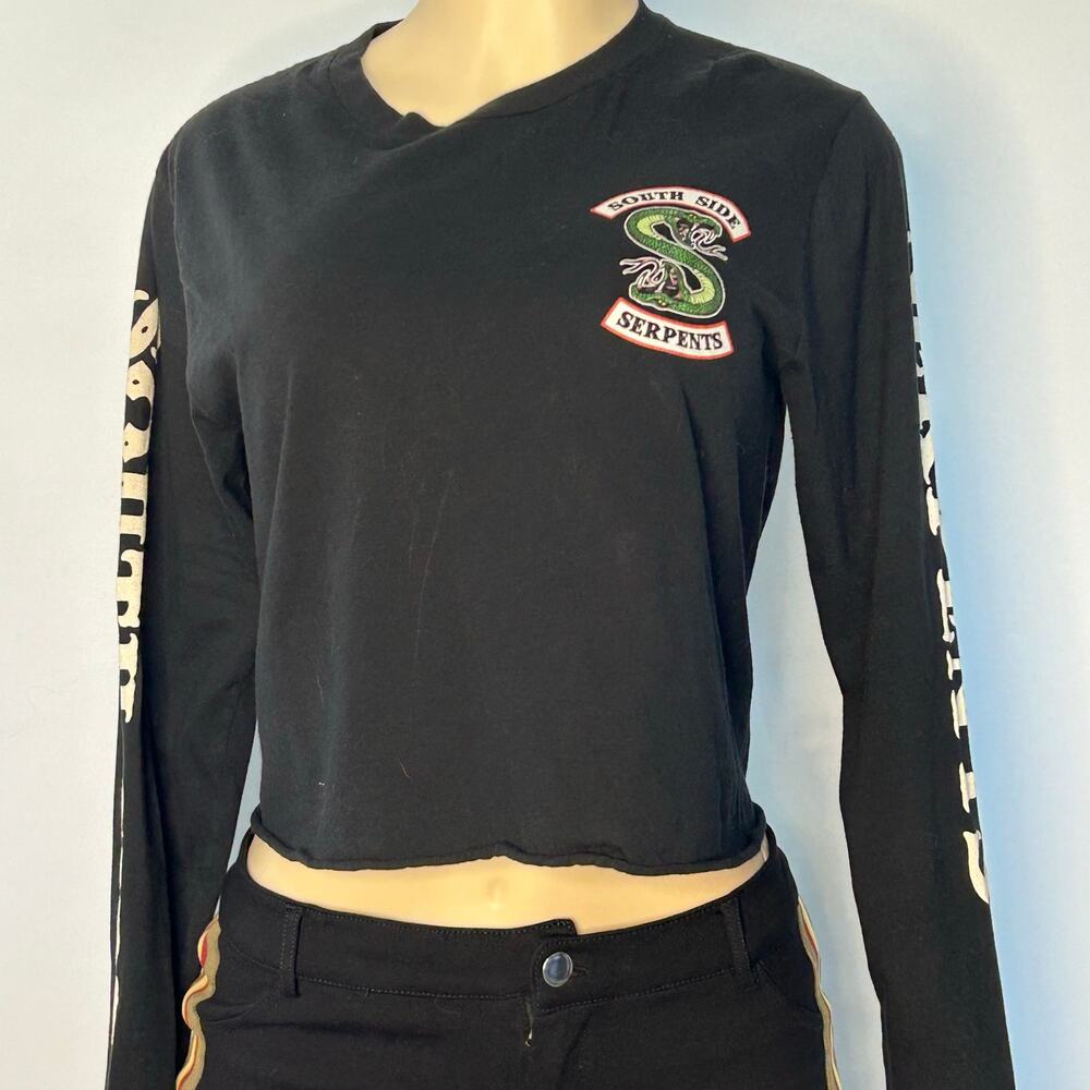 Riverdale South Side Serpents Crop Top Small Black Long Sleeve Snake Graphic